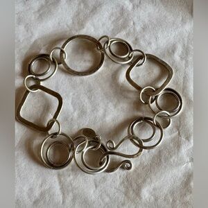 Vintage Artist Made Hammered Sterling Silver Bracelet Geometric Design Quality!